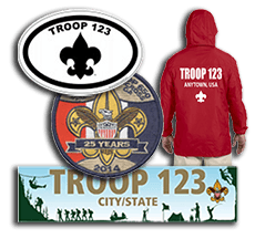 Custom Scout Troop Gear bumper stickers caps patches