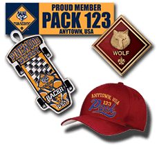 Custom Cub Scout Pack Gear bumper stickers caps patches