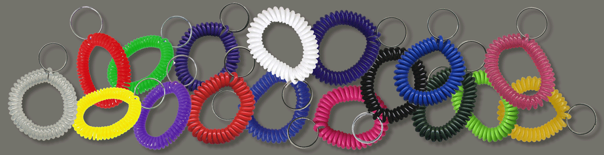 wrist coil keychains wit split ring great for holding keys many colors shown