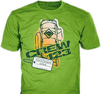 Venturing crew t-shirt design idea SP2093 B110 on green t-shirts