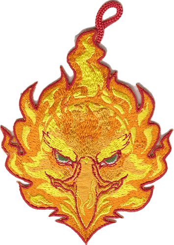 phoenix head embroidered pocket patch with button loop