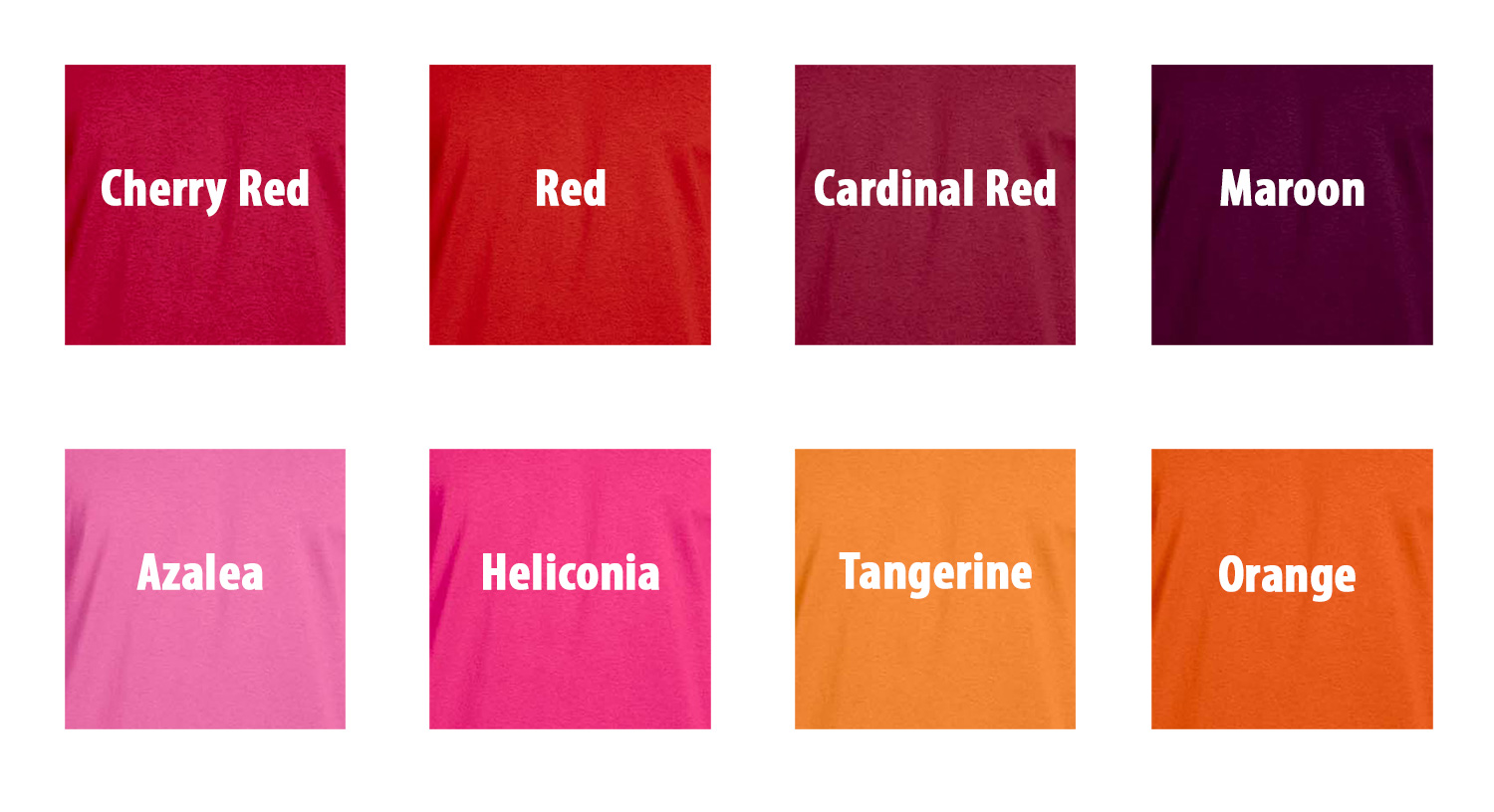 Shirt Color Guide - Reds, Oranges - ClassB® Custom Apparel and Products